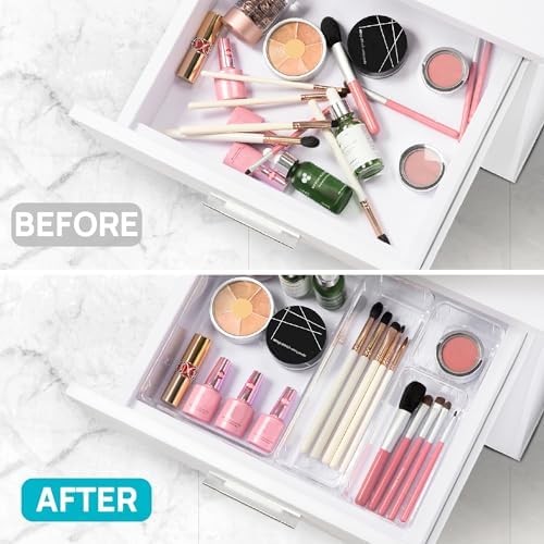 25 Pack Clear Plastic Drawer Organizers with Non-slip Rubber Pads