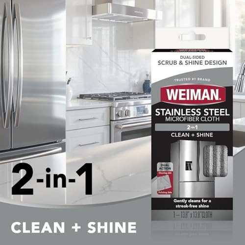 Microfiber Cloth for Stainless Steel, Safely Traps and Removes Dirt, Oil and Grime to Protect from Scratches 13.8" x 13.8" (Pack of 2)