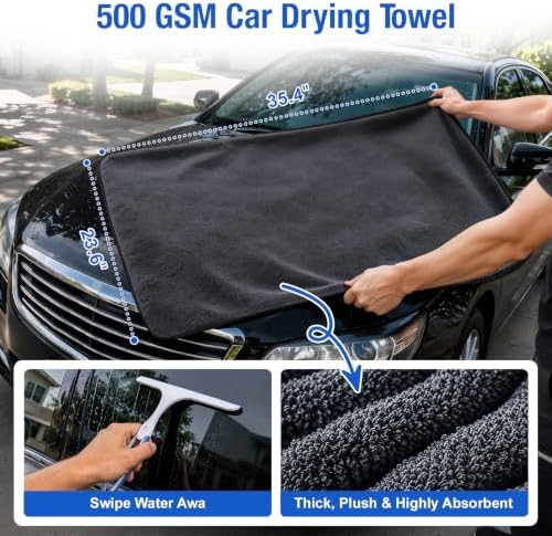 12 PCS Car Wash Kit, Car Cleaning Kit with 5.5 Gal Collapsible Bucket, 500 GSM XXL Drying Towel, Soft Felt Brushes and Storage Bag, Car Detailing Kit for Interior and Exterior Cleaning