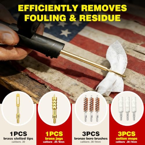 9mm Gun Cleaning Kit with 30ml Oil, Snake & Bronze Brush with Portable Case