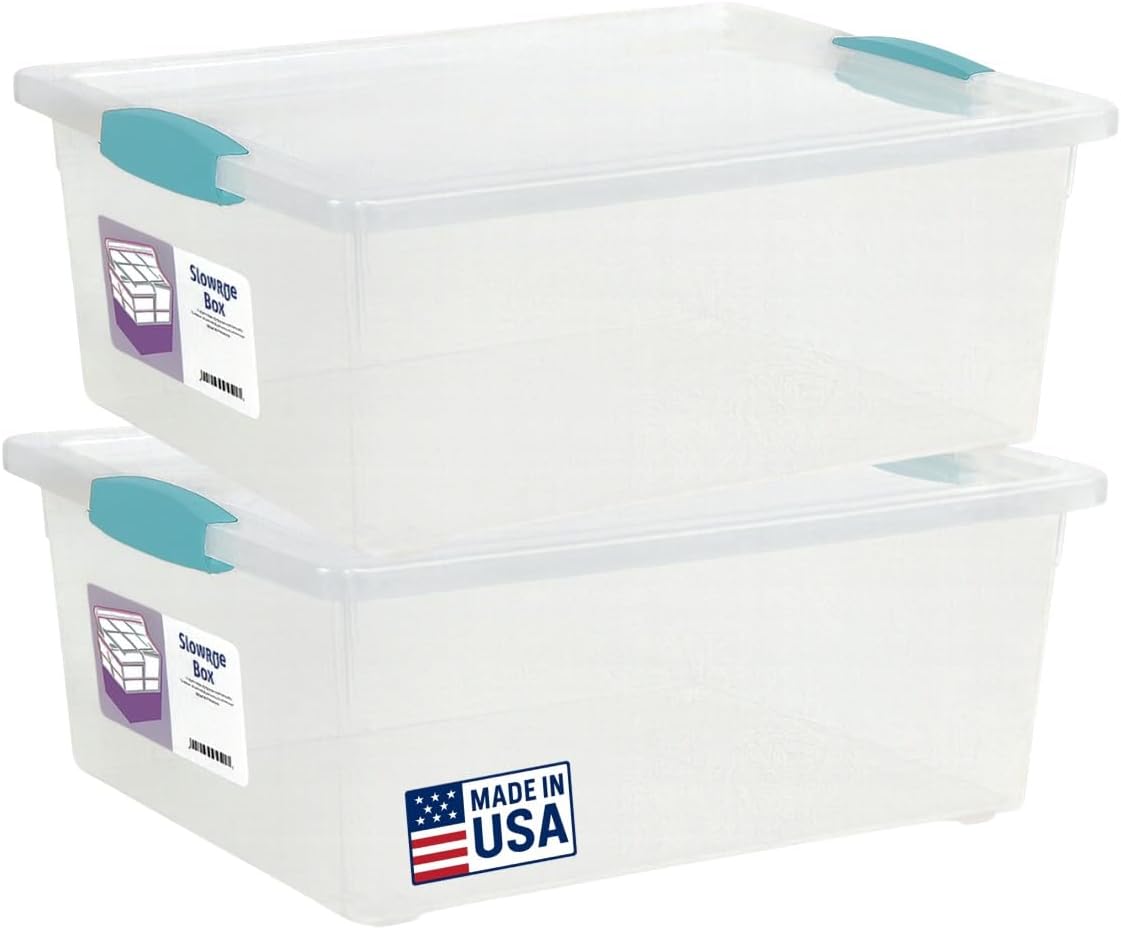 Plastic Storage Containers, 12 Qt, Clear with Lids, 2 Pack, Made in USA (Deep - 14 x 11 x 6)