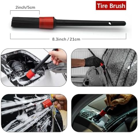 Wheel Brush Kit for Cleaning Wheel and Tire, 2 Soft Bendable Wheel Woolies Cleaning Brush, Stiff Tire Brush, Detailing Brush, Flexible&Durable Wheel Rim Cleaner Brush Set (Red)
