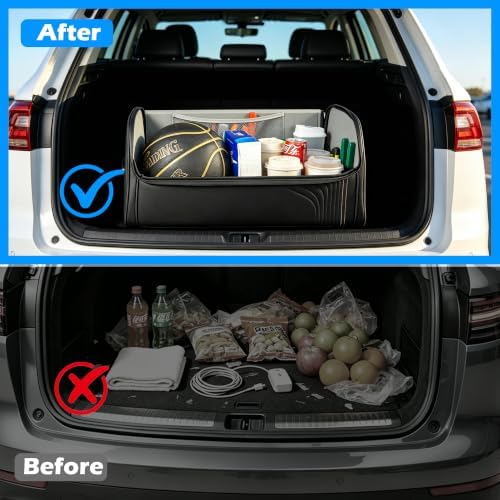 Car Trunk Organizer with Lid Capacity Collapsible Bag Black, Large
