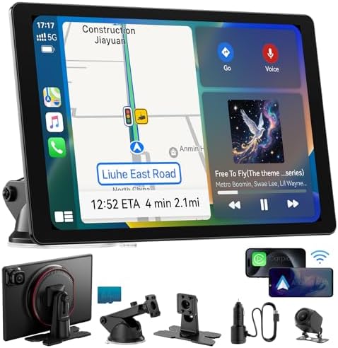 IK11 11-Inch Wireless Apple CarPlay Screen, Android Auto, 4K Dash Cam