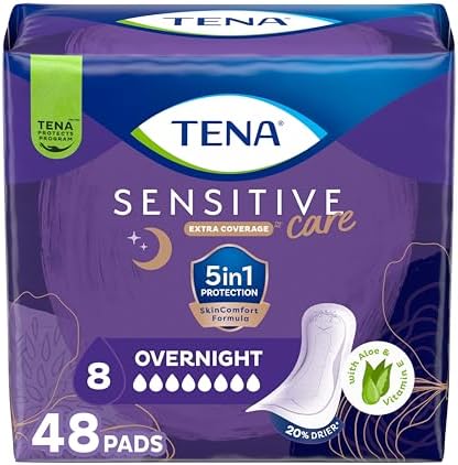 Sensitive Care Overnight Incontinence Pads Women, Extra Coverage, 48ct