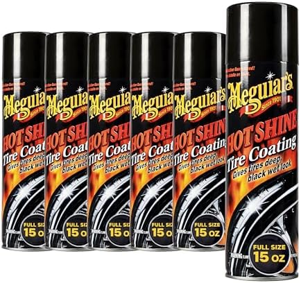Hot Shine High Gloss Tire Coating, 6 Pack (6 x 15 oz = 90 oz Total) Aerosol Tire Shine Spray for Deep Black Wet Look Tires on Cars Trucks and SUVs After Car Wash Detailing