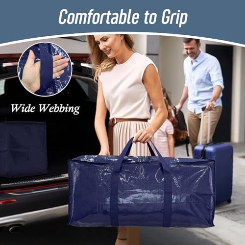 6 Pack Extra Heavy Duty Large Moving Bags with Strong Zipper, Dark Blue