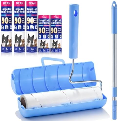 Lint Roller for Pet Hair Extra Sticky,10 Years Lifespan,9.45''/6.3" Pet Hair Removal Tool Roller for Pet Dog Cat Hair(1 Roller+3 Long Rolls 2 Short Rolls)