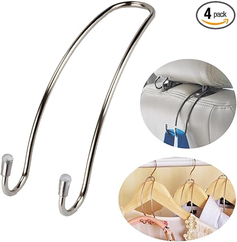 4 Pack Car Seat Headrest Hooks Strong and Durable Backseat Hanger Storage for Handbag, Purse, Coat, Grocery Bags, Univer
