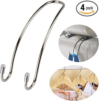 4 Pack Car Seat Headrest Hooks Strong and Durable Backseat Hanger Storage for Handbag, Purse, Coat, Grocery Bags, Univer