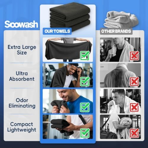 Microfiber Gym Towels for Showering Working Out Quick Dry Negative ions Large Middle Small Sizes Lightweight Gym Towel for Men Women Tennis Sports Towels for Body Hot Yoga Fitness Essentials