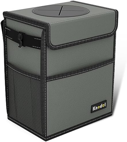 K KNODEL Car Trash Can with Lid, Car Garbage, Bin and Bag (Medium, Gray)
