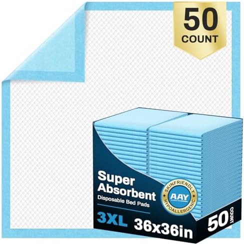 Disposable Bed Pads 36" x 36" 50 Count for Adults, Kids, Puppy Training