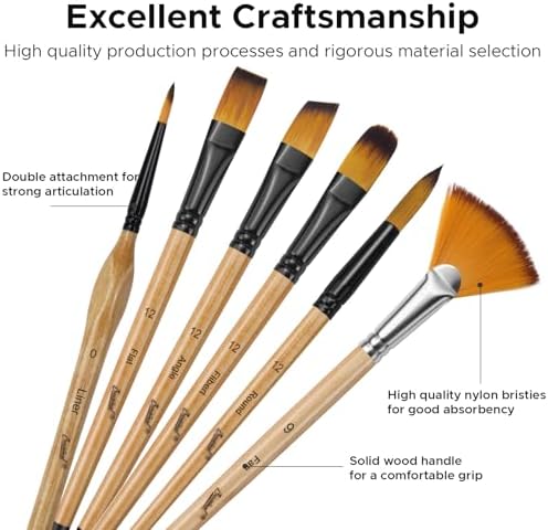 33 Pcs Paint Brush Set, No-Shedding Artist Paint Brushes