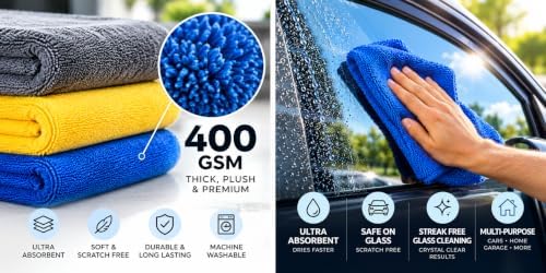 Microfiber Towels, Gray Yellow Blue, 6 Pack, 16 x 16 in