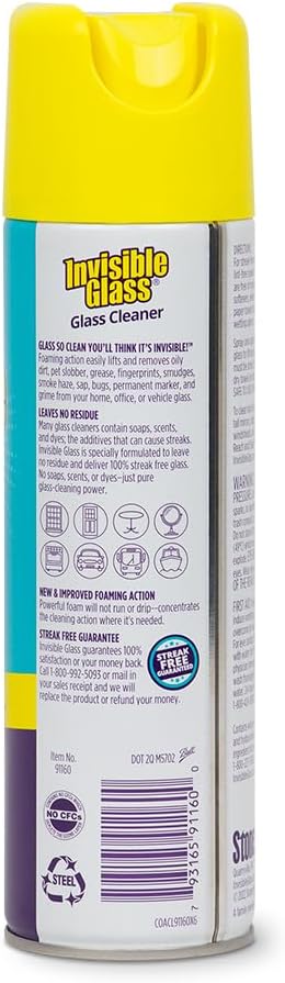 Invisible Glass 91160-3PK Premium Aerosol Glass and Window Foaming Cleaner Spray – Cleans Glass, Windows, Mirrors, Shower Doors, and More – Streak-Free, Ammonia-Free, Tint-Safe – 19 oz (Pack of 3)
