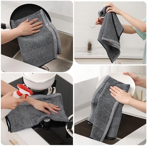 Premium Large Cotton Kitchen Towels (18"x 28", 6 Pack), Black