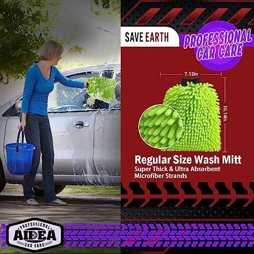 Car Wash Mitt Microfiber, 4PK, Car Wash Brush, Green, 7.12''X10.14''