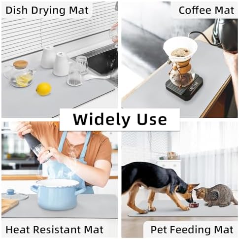 Extra Large Dish Drying Mat for Kitchen, 31.5"x17", Light Grey