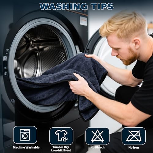 Car Drying Towels - 4 Pack Black Microfiber Detailing Cloths, 36 x 24 In