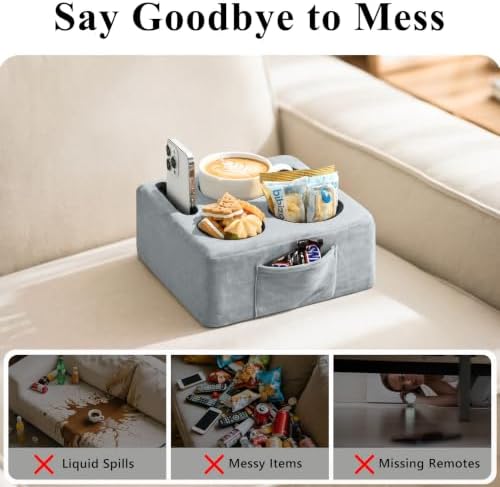 Couch Cup Holder, Couch Caddy, 4 Holes, Gray