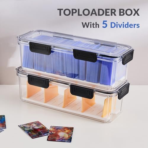 Trading Card Storage Box for Toploaders with Dividers, 2 Pack