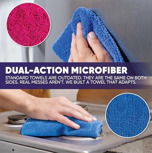 Pronto Cloths, Dual-Sided Microfiber Cleaning Towels, Soft Plush & Scrub Cloths for Dusting, Scrubbing, Kitchen, Windows & Car Detailing, Absorbent Bulk 25-Pack Multicolor