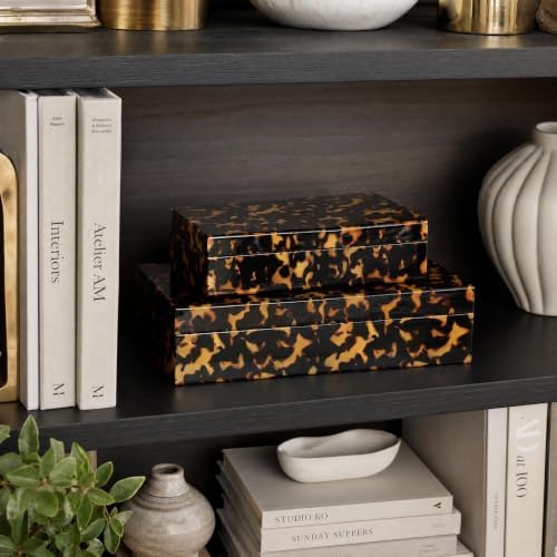 Decorative Storage Boxes - Set of 2 Tortoise Shell Organizer Boxes