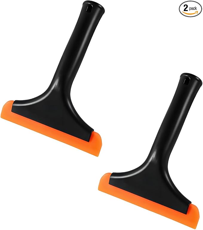 KVAEY 2PCS Small Silicone Window Squeegee, 5.9 Inch Car Windshield Water Blade Squeegee with Non-Slip Handle, All-Purpose Cleaning Squeegee for Car Windshield, Window, Mirror (Black+Black)