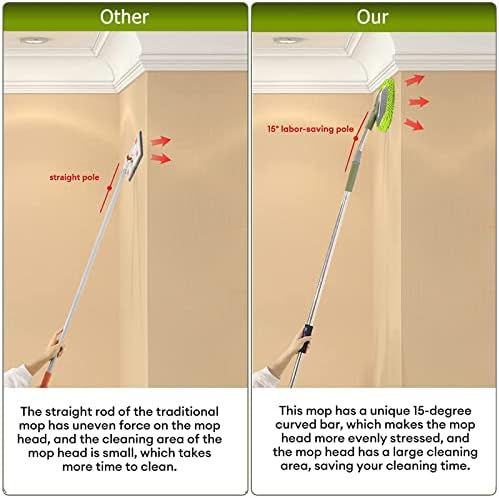 66'' Wall Mop with Long Handle,Ceiling Dust Mop with 15° Labor-Saving Elbow