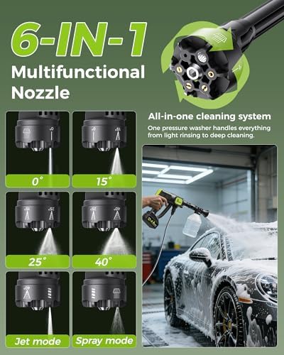 Cordless Car Washer, Lightweight Portable Cleaning Tool with 6-in-1 Nozzle, Battery Powered, Ideal for Small to Medium Cleaning Tasks, Car, Garden & Fence