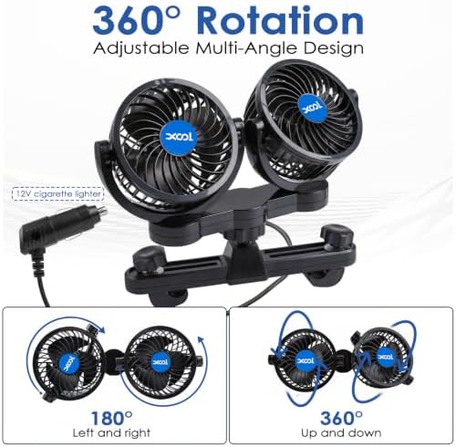 Electric Car Fans for Rear Seat Passenger Portable Fans Headrest 360 Degree Rotatable Backseat Car Fan 12V Cooling Air Fan with Stepless Speed Regulation for Vehicles, SUV, RV