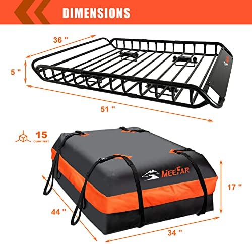 Roof Rack Rooftop Cargo Carrier Basket 51"*36"*5"+Waterproof Bag 15 Cu.Ft.