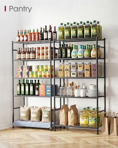 Storage Shelves - 5 Tier Shelf Organizer, Heavy Duty Garage Shelving Unit with Leveling Feet, Stable Metal Shelves Organizer for Pantry, Kitchen and Closet, 33.0" W x 12.6" D x 72.0" H, Black