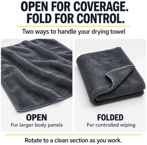 Car Drying Towel, 1200 GSM Absorbent Microfiber, 24 x 36 in, Plush Auto Detailing Cloth for Cars, SUVs and Trucks, Charcoal Grey, 1 Pack