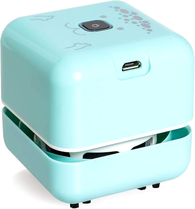 White Elephant Gifts, Mini Desk Vacuum Cleaner, Rechargeable Desktop Vacuum Sweeper with USB Brush as Present to Suck up Fine Particle Bread Crumbs Dust Ash Pet Fur Eraser Waste(Blue)