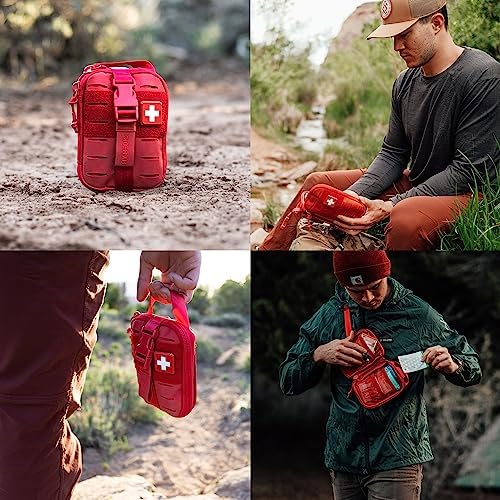 My Medic Sidekick - Camping Hiking and Backpacking First Aid Kit - 70 Items - HSA and FSA Eligible - Small Ifak Great for Travel or Motorcycle - Portable Emergency Kit – Red
