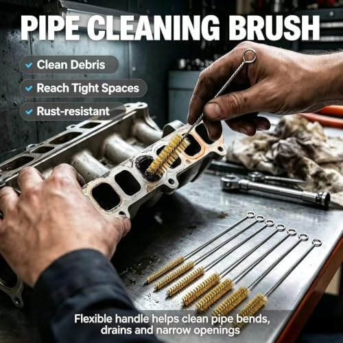 Brass Wire Tube Brush Set, 8 Sizes 6-25mm 11.8in, for Auto & Pipe Cleaning