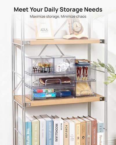 Stackable Storage Drawers Set of 6, Plastic Organizer Bins