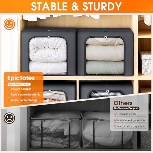 Metal Frame Clothes Storage Bins, Light Grey, 40L, 4 Pack