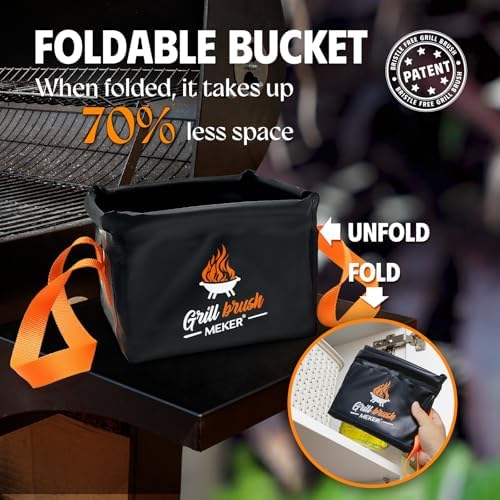 7Pcs Grill Brush Bristle Free with Collapsible Bucket for Grill Cleaning
