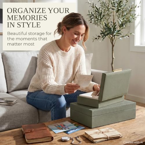 Decorative Storage Boxes with Lids - Set of 2 PU Leather Organizer Bins