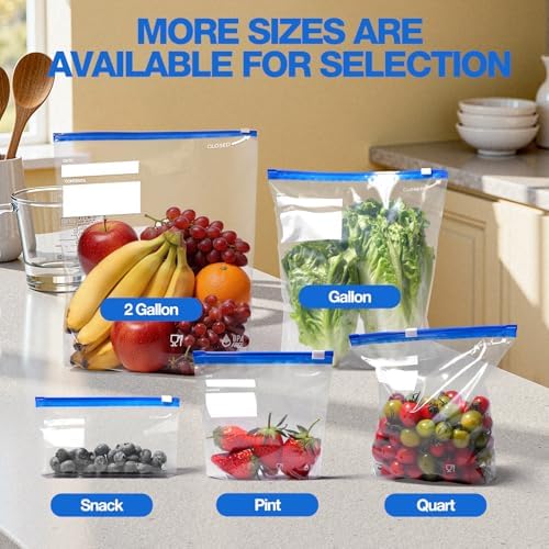 Slider Storage Bags 2 Gallon 88 Count BPA Free, Expandable Bottom for Food Storage Refrigeration & Freezer Safe Multi-Purpose Easy-Write Zip Bags for Kitchen Travel & Organization