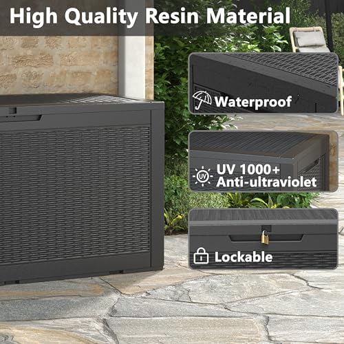 160 Gallon Deck Box,Lockable Outdoor Storage Box Gas Lift,Waterproof,Black
