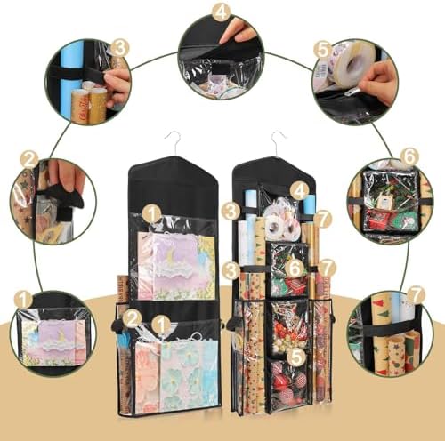 Wrapping Paper Storage, Double-Sided Hanging Storage, Black