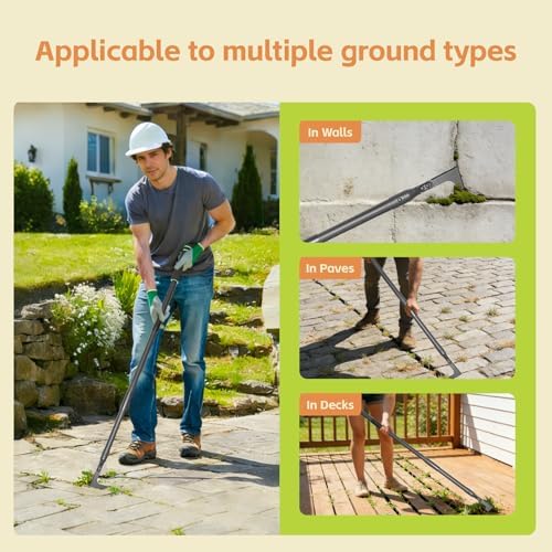 Manual Crevice Cleaning Tool with 43.7" Long Handle, Gardening Weed Puller Weed Remover Tool for Sidewalk,Deck,Paver,Patio