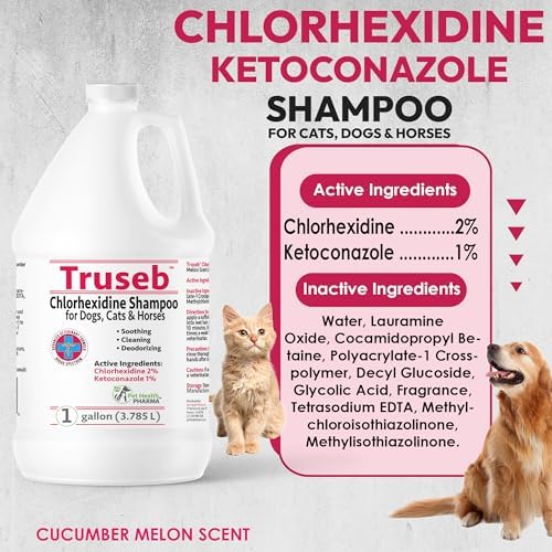 Truseb Chlorhexidine Shampoo for Dogs Cats & Horses with Aloe Vera - Antibacterial Antifungal Medicated Dog ketoconazole Shampoo and Conditioner -Skin Irritation, Hot Spots, Redness Relief (1 Gallon)