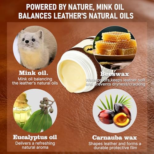 4-in-1 Natural Mink Oil 8.2oz Leather Cleaner and Conditioner, Premium Waterproof Soften Restore Formula – Leather Cleaner & Protector for Boots, Shoes, Jackets, Car Interiors, Saddle, Bags