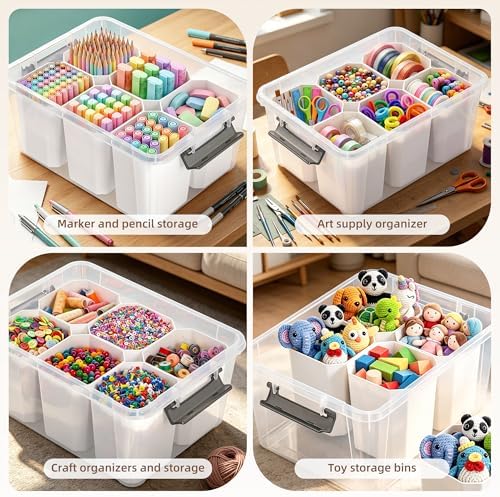 17QT Craft Organizers and Storage bins with Lids, Marker Organizer