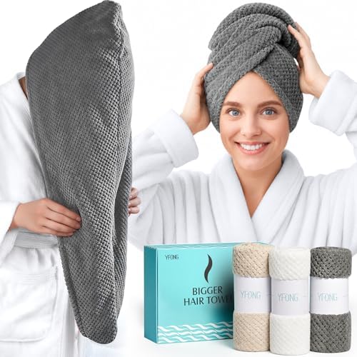 3 Pack Large Microfiber Hair Towel Wrap for Women Long Hair, 30 x 10"
